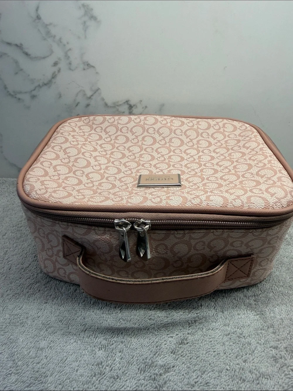 Guess Pink Monogram Travel Cosmetic Case